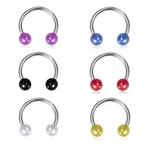 16G horseshoe septum perforated body jewelry Imitation pearl Stainless steel nose ring