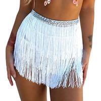 Jupe de danse latine une pièce en polyester à franges, jupe de danse du ventre à 3 couches avec pompons et sequins, foulard de hanche pour femme, idéale pour les soirées rave