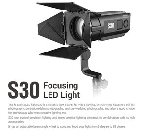 หลอดไฟ LED ปรับได้ 30Ws สำหรับ S30 ไฟ LED โฟกัสต่อเนื่องสำหรับการถ่ายภาพ ไฟเซลฟี่ ไฟเติมแสง ไฟวิดีโอและเสียงระดับมืออาชีพ - Product Image 2