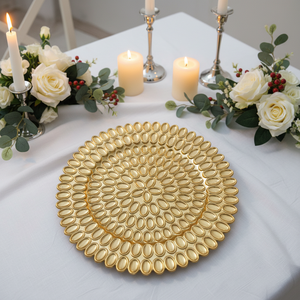 Piatti di Presentazione Rotondi in Plastica PP Dorata di Lusso, Durevoli, da 13 Pollici, con Motivo Personalizzato Pigmentato, Eleganti, per Matrimoni - Vendita all'Ingrosso 2026 - Product Image 1