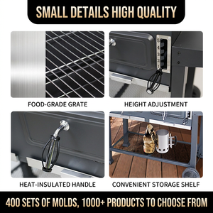 Parrilla de Carbón Grande y Resistente con Doble Puerta y Altura de Cocción Ajustable para Patio, Jardín y Barbacoa al Aire Libre - Product Image 4
