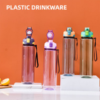 Bouteille d'eau sport personnalisée avec logo, couvercle à ouverture rapide, anti-fuite, portable, avec cordon, en plastique de qualité alimentaire, pour le camping et les adultes