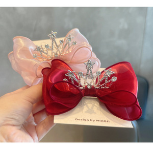 Заколка-бантик 3D «Корона принцессы» с бриллиантами, детская, из шифона, цветной, для девочек, синий, розовый, в стиле «Холодное сердце» Эльза, заколка-«уточка» - Product Image 3