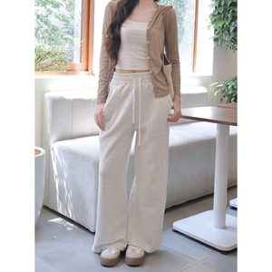 Precio de fábrica Pantalones de mujer de lana de pierna ancha con cordón Elástico Cintura alta Detalle de costura resaltada - Product Image 2