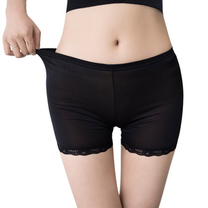 Shorts <span class=keywords><strong>de</strong></span> sécurité anti-roulement en soie glacée pour femmes, respirants, avec bordure en dentelle, pour l'été - Product Image 1