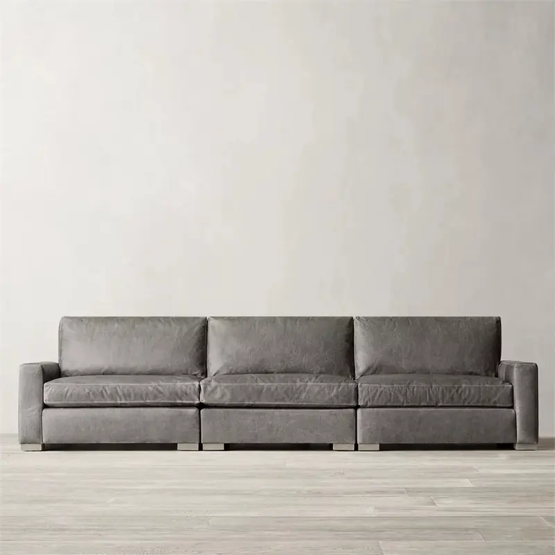 Sunwe cinza escuro decoração móveis de couro sofá sala sofá moderno conjunto 1 + 2 + 3