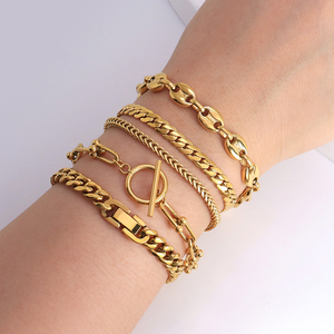 Colliers et Bracelets Chaîne Grains <span class=keywords><strong>de</strong></span> <span class=keywords><strong>Café</strong></span> en Acier Inoxydable Bijoux Inaltérables Plaqué <span class=keywords><strong>Or</strong></span> 18 Carats pour Hommes et Femmes - Product Image 4