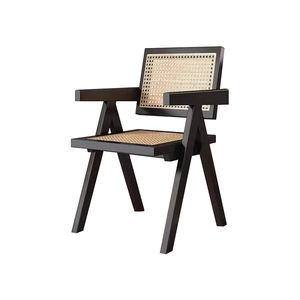 Chaise de salle à manger en bois massif avec accoudoir de style antique chaise de loisirs en rotin simple et moderne pour la maison ou le café meubles de maison - Product Image 1