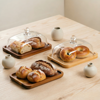 Holztablett mit Glasdeckel Käsebox Butterdose Dessertteller Luxuriöser Vintage-Kuchenständer Küchen-Dekoration