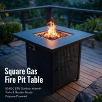 Couverture pour table de foyer au propane de 50 000 BTU, en acier thermolaqué portable, pour foyer en verre, idéale pour patio et jardin extérieur