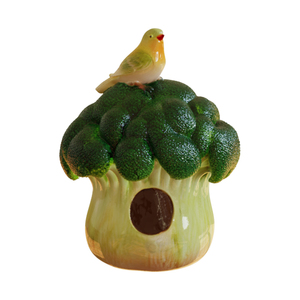 Bulk Premium Keramische Vogelhuisje Schattige Vogel Op Broccoli Sculptuur Op Maat Gemaakte Huisdierenhabitat Handgemaakt Binnentuin Decor Vogelhuis - Product Image 2