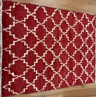 Tapis en laine noué à la main, rouge, géométrique, à poils longs, doux, antidérapant, antistatique, écologique, adapté aux animaux domestiques, pour salon