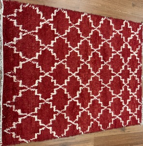 Tapis en laine noué à la main Rouge Géométrique Poils longs Doux Anti-statique Écologique Tapis de salon Chambre à coucher Décoration - Product Image 6