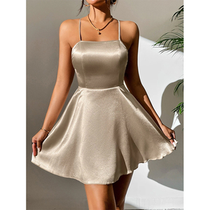 Robe courte en soie à lacets pour femmes, dos nu, noir, <span class=keywords><strong>2022</strong></span>, nouvelle collection 100% - Product Image 6