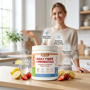 Poudre de fibres probiotiques quotidiennes saveur fraise-limonade avec collagène et électrolytes pour soutenir l'équilibre intestinal et la santé, complément alimentaire - Product Image 5