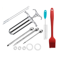 Seringue d'injecteur de viande en acier inoxydable à trois aiguilles ensemble d'injecteur de marinade 14 pièces avec brosse