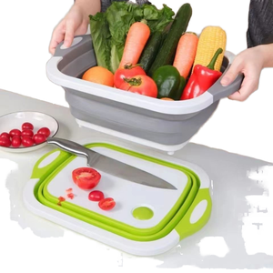 Bassine de lavage <span class=keywords><strong>pliable</strong></span> en plastique écologique pour la maison, avec panier égouttoir et <span class=keywords><strong>planche</strong></span> à découper intégrée - Product Image 1