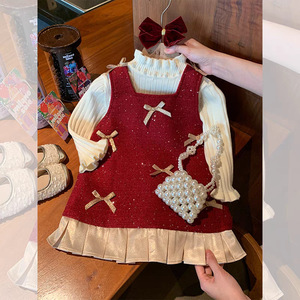 Tongxingyuan Girls' Dress Red Fleece-Lined Strapless A-Line Princess Dress For Birthday Winter Wear - Product Image 3