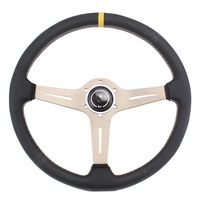 Volant sport universel classique en cuir noir à rayons plats avec surpiqûres blanches MSW-01