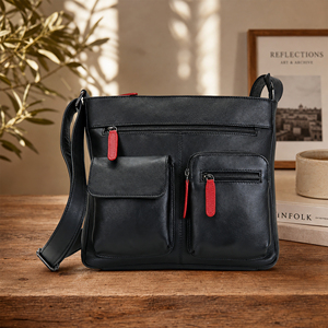 Bolso Bandolera de Cuero Genuino Profesional Más Vendido, con Múltiples Compartimentos Organizadores, Cierre de Cremallera y Broche, para Trabajo y Viajes - Product Image 1
