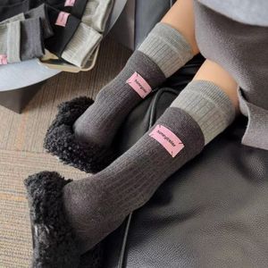 Honeycolor Women's Mid-Calf Slouch <b>Socks</b> Gray And <b>Black</b> Color Blocking Thermo Sweat Absorbing Polyester Fiber - Product Image 1