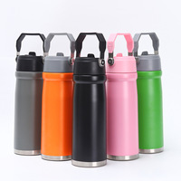 Botella de Agua Reutilizable de Acero Inoxidable de 20 oz con Pajita, Termo Deportivo de Doble Pared