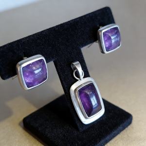 Pendientes de Plata con Amatista Espiritual al por Mayor, Piedra Natural, Diseño Elegante para Uso Diario |   Directo de Adís Abeba Sebhan - Product Image 1