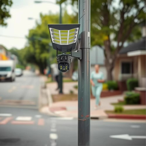 Caméra <span class=keywords><strong>de</strong></span> surveillance solaire 4G LED à couverture panoramique 360° IP66 avec vision nocturne couleur pour jardins et vergers, intégrée à un lampadaire - Product Image 1