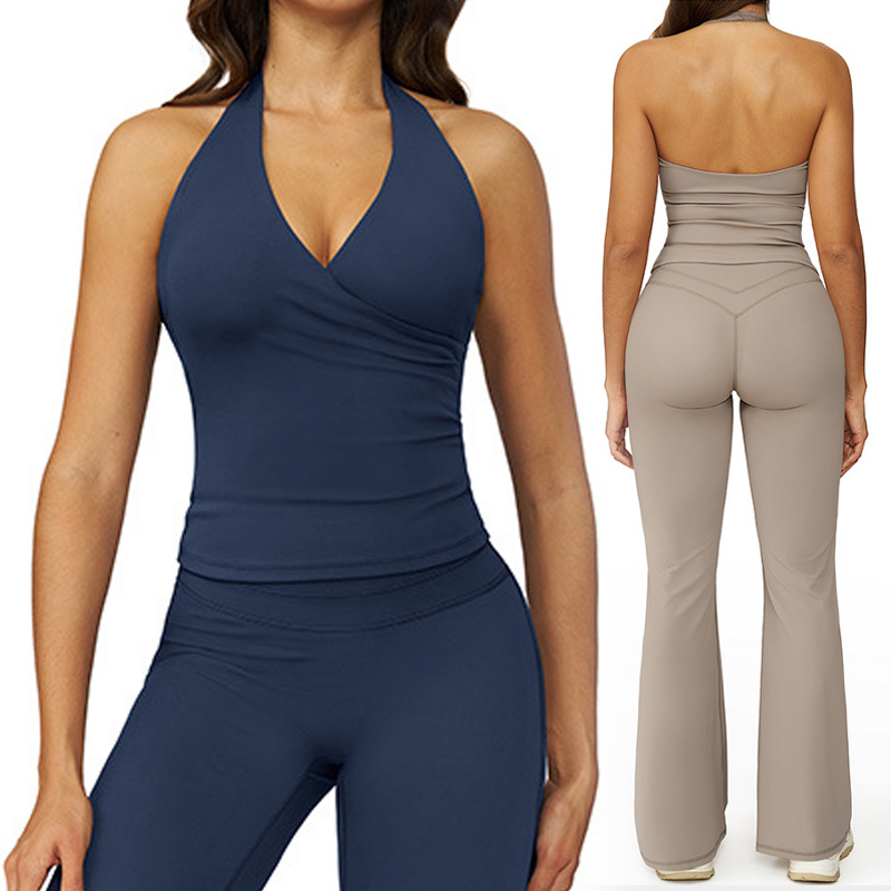 High Quality Yoga Fitness Clothes Comfortable Sleeveless Cross Front Sports Backless Gym Women Active Wear Halter Top