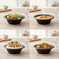 Bol en plastique jetable de 350 ml pour soupe, salade, dessert, riz, sauce, bol en PP compatible micro-ondes pour la restauration, les plats à emporter, les fêtes, les supermarchés