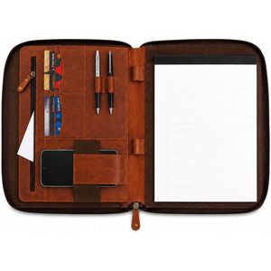Leather Padfolio Portfolio Organizer with Zipper Professional <b>Document</b> Tablet <b>Holder</b> Rectangle Desk Storage Bag Compression Type - Product Image 1