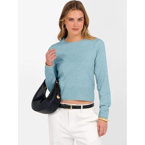 Women's Long Sleeve <b>Cropped</b> Crew Neck Sweater Light Weight Casual Autumn <b>Top</b> Anti Pilling - Product Image 3
