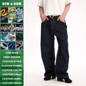 กางเกงยีนส์เดนิมสีน้ำเงินเข้มคุณภาพสูง 13 ออนซ์ ทรงคลาสสิค หลวม ตรง ใส่สบาย แบบลำลอง สำหรับทุกเพศ พร้อมโลโก้สั่งทำพิเศษ - Product Image 2