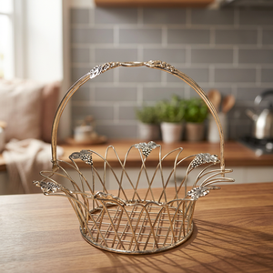 Panier de rangement rond en métal, style minimaliste fait main, couleur argent, organisateur de salon, à un seul niveau, soudé - Product Image 2