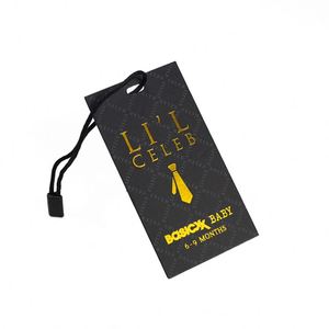 Custom Size Printed Paper <b>Tag</b> with Perforated Organic Cotton Cord for Clothing Custom Brand Black Paper Rectangle Hang <b>Tags</b> - Product Image 1