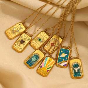 新设计珐琅塔罗牌吊坠项链镀金饰品声明不锈钢吊坠项链 - Product Image 4