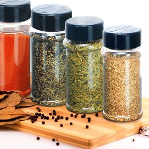 Bouteilles à épices en plastique de 100 ml avec couvercle noir, petite taille, emballées en boîte, pots à épices - Product Image 1