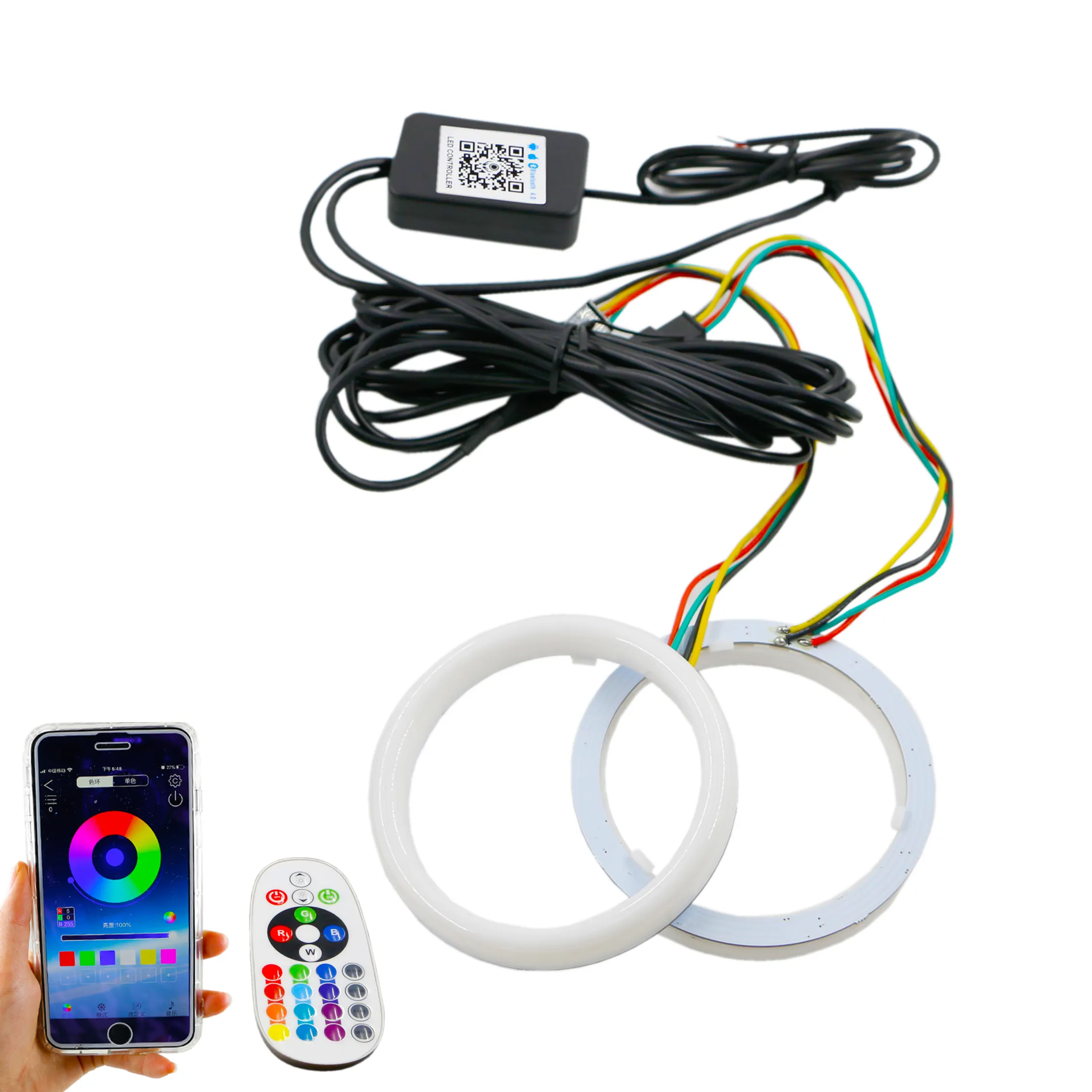 RGB Car Angel Eyes Halo Rings Smart Phone iOS Android App Control Multi-Color Led Light Circle Ring Headlight Lamp