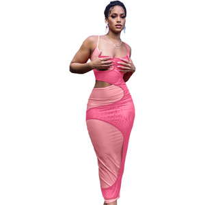 Ingrosso alla moda con bretelle a Modulare con bretelle a taglio basso in maglia trasparente abito lungo <span class=keywords><strong>aderente</strong></span> in Tulle senza schienale - Product Image 5