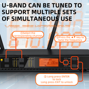 Microphone sans fil professionnel UHF portable Bine DR28 pour scène et karaoké, en métal - Product Image 4