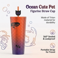 Bouteille d'eau en plastique incassable sans BPA de 600 ml, anti-fuite, compatible lave-vaisselle, avec paille et bouchon motif animal mignon, gourde de voyage pour