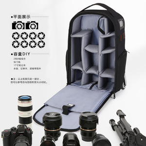 Roller Camera Bag <b>Large</b> Capacity Waterproof Oxford Cloth DSLR SLR Mirrorless Camera <b>Backpack</b> Trolley Case Solid Color <b>Black</b> - Product Image 2