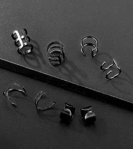 4 paires de boucles <span class=keywords><strong>d</strong></span>'oreilles en acier inoxydable <span class=keywords><strong>Helix</strong></span> Cartilage Clip on Wrap Earrings Fake Nose Ring Non-Piercing Adjustable - Product Image 3