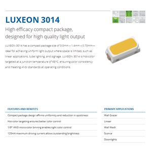 หลอดไฟ LED Lumileds L130-5080HE1400001 LUXEON 3014 SMD สีขาวเย็น 5000K 3.1V 60mA 164 ลูเมน/วัตต์ 50000 ชั่วโมง - Product Image 2