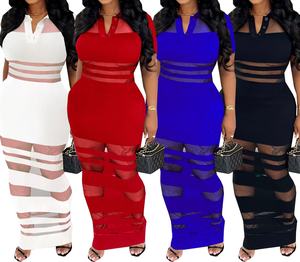 Viviblook Z228DS01 Vestido de verano sexy para mujer, informal, con malla, cuello polo, corte ajustado, talla grande, para fiesta - Product Image 1