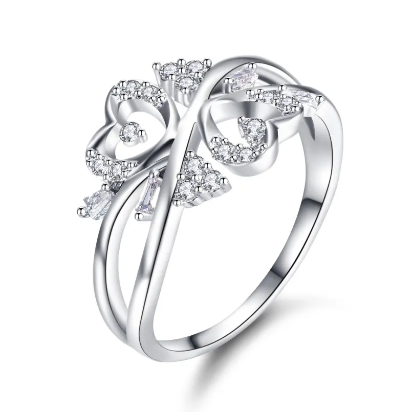 Japanese and Korean Fashion Heart shape Ring Zircon charm finger Ring Lady Platinum Ring