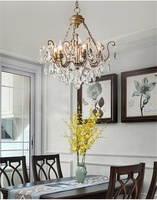 Luminaire suspendu vintage américain Luminaire vintage en cristal Fer forgé Cuivre K9 Lustre à bougie en cristal Lampes suspendues
