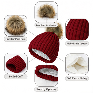 <span class=keywords><strong>Bonnet</strong></span> d'hiver pour enfants, bébé fille et garçon, doublure acrylique, jacquard, avec pompon amovible, 48-50cm, décontracté, uni, 2-8 ans - Product Image 2