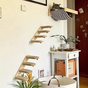 OEM Wooden Cat Ladder Wall Mount Natural Wood Color With Sisal Rope Steps For Cats Climbing Play - Product Image 2
