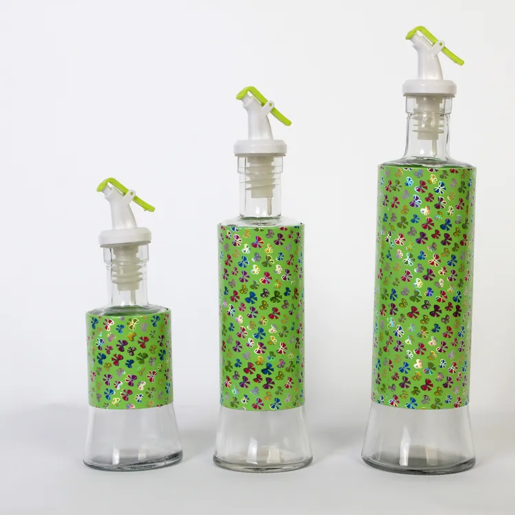 Glass Bottle Sauce Oil And Vinegar Bottle Setglass Bottle For Olive Oil And Vinegar With Leaf Proof Lid